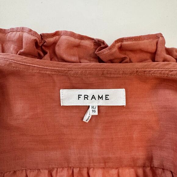 Frame Lauren Ramie Cotton Gauze Mini Dress Button-Down with Slip Terracotta XL - Picture 10 of 11